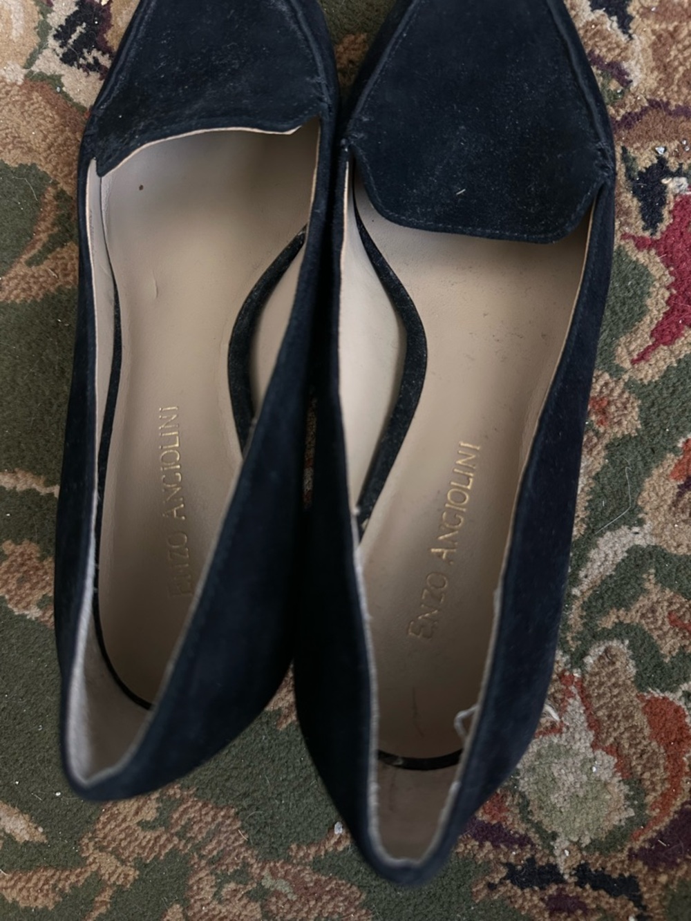 Black Suede Pointed Toe Block Heel Pumps - Picture 6 of 8